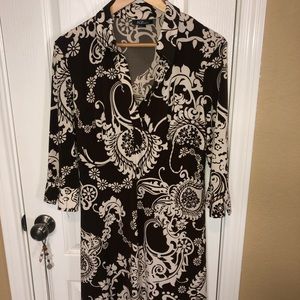 Brown and beige print 3/4 sleeves dress